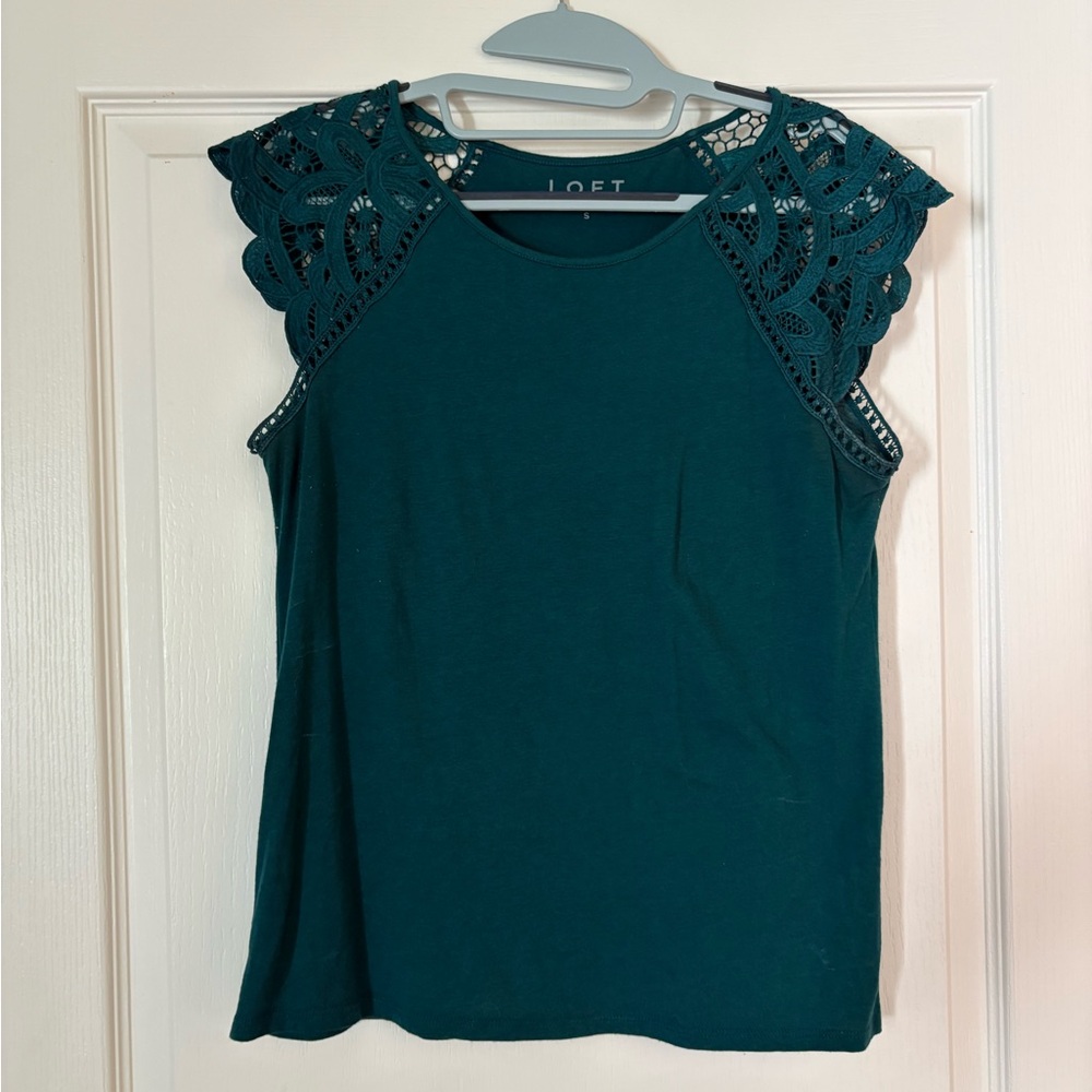 LOFT Teal Lace Accent Blouse